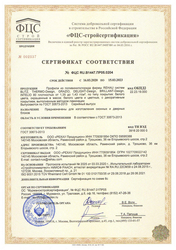 Сертификат соответствия ФЦС Гжель
