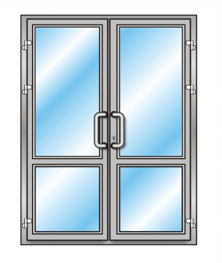 Алюминиевая дверь стеклянная двухстворчатая с перемычкой
