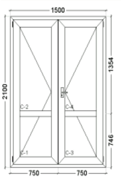 Комбинированная пластиковая дверь две створки с перемычкой (ламинация)