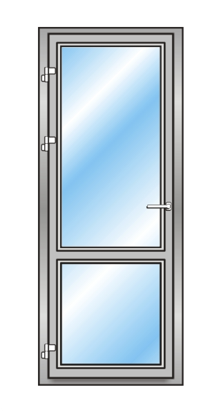 Алюминиевая дверь со стеклом и  перемычкой одностворчатая